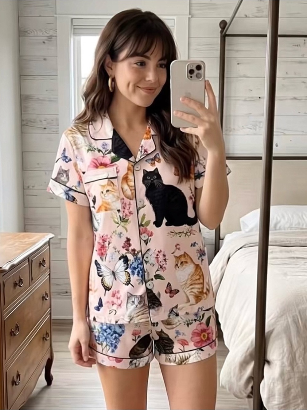 Women's Pink Cat Short Pajama Set XL